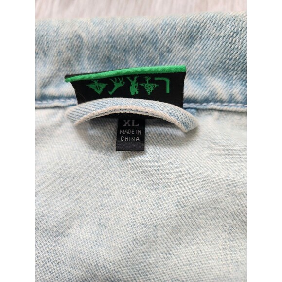 LRG Mens Earth Lessons Rainbow Patch Denim Jacket Light Wash Blue Button Up XL - Picture 6 of 13
